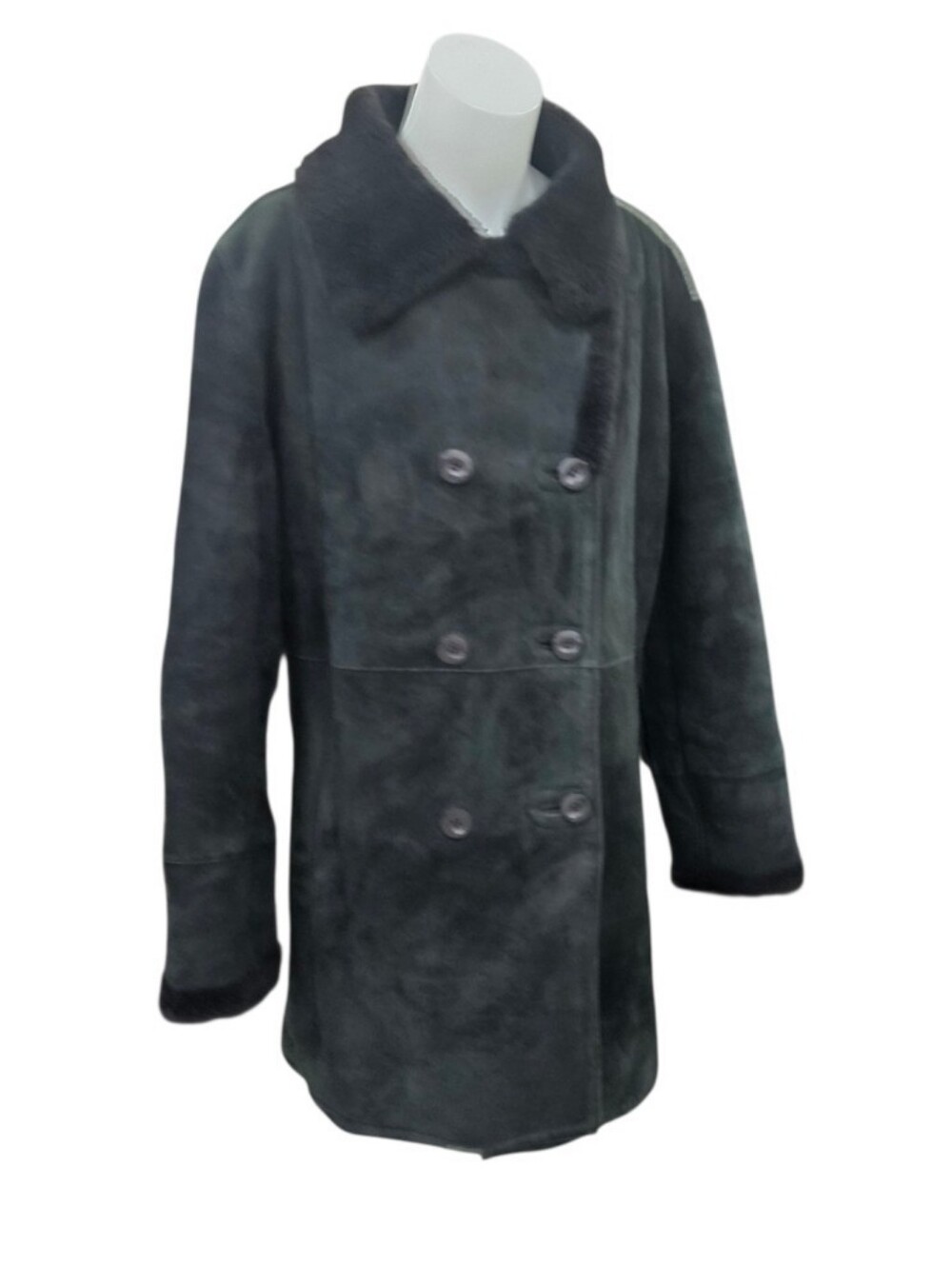VTG Via Veneto Black Spanish Lamb Shearling Women's Coat Sz M Suede  Italian